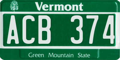VT license plate ACB374