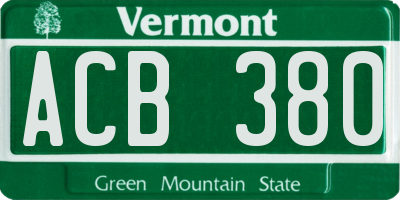 VT license plate ACB380