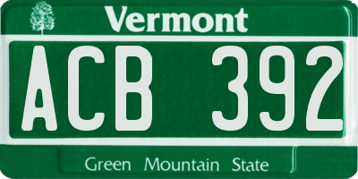 VT license plate ACB392