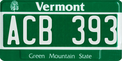 VT license plate ACB393