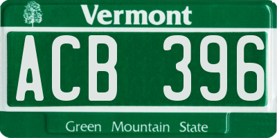 VT license plate ACB396