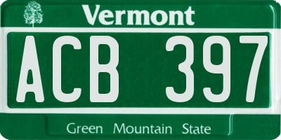 VT license plate ACB397