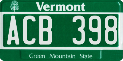 VT license plate ACB398