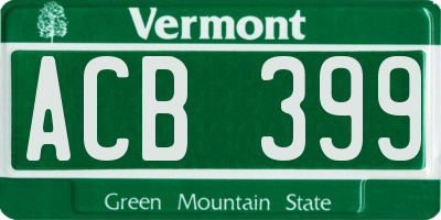 VT license plate ACB399