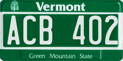 VT license plate ACB402