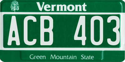 VT license plate ACB403