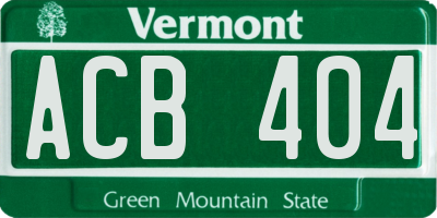 VT license plate ACB404