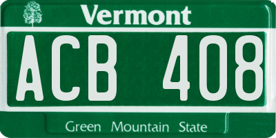 VT license plate ACB408