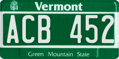 VT license plate ACB452