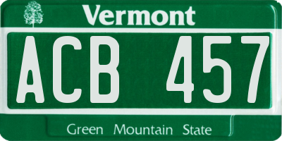VT license plate ACB457