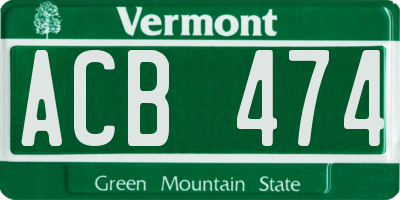 VT license plate ACB474