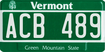 VT license plate ACB489