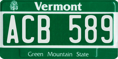 VT license plate ACB589