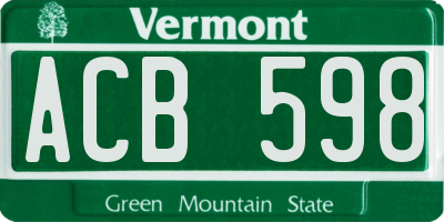 VT license plate ACB598