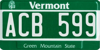 VT license plate ACB599