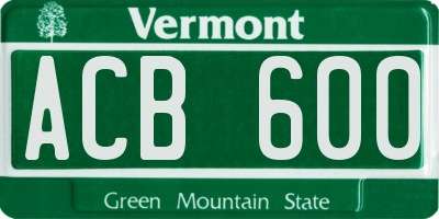 VT license plate ACB600