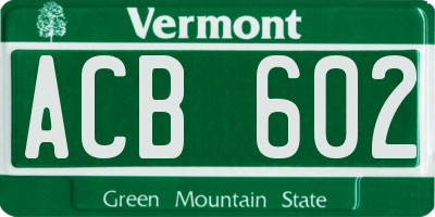 VT license plate ACB602