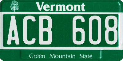 VT license plate ACB608