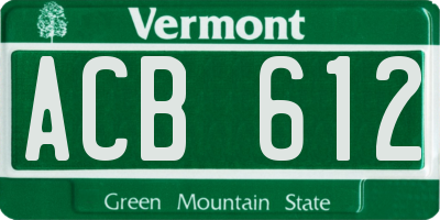 VT license plate ACB612