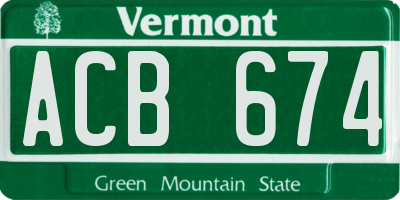 VT license plate ACB674