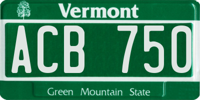 VT license plate ACB750