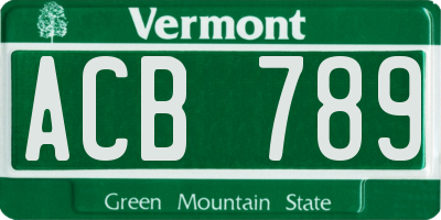 VT license plate ACB789