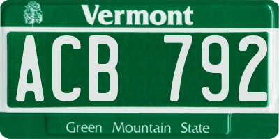 VT license plate ACB792