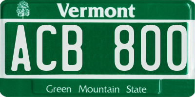 VT license plate ACB800