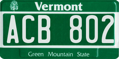 VT license plate ACB802