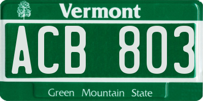 VT license plate ACB803