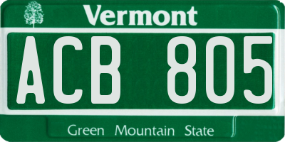 VT license plate ACB805