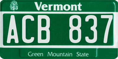 VT license plate ACB837