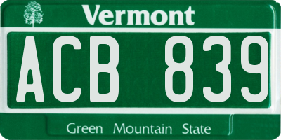 VT license plate ACB839