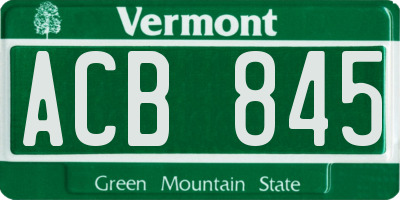 VT license plate ACB845