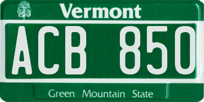 VT license plate ACB850