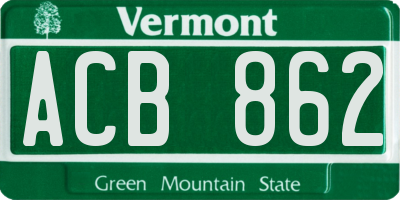 VT license plate ACB862