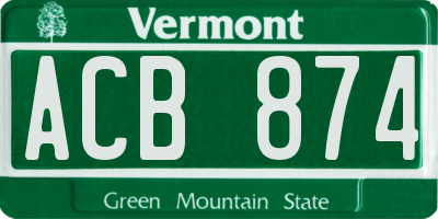 VT license plate ACB874