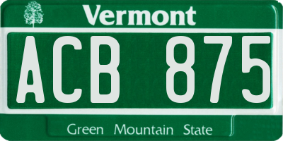 VT license plate ACB875