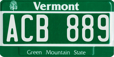 VT license plate ACB889