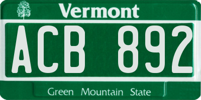 VT license plate ACB892