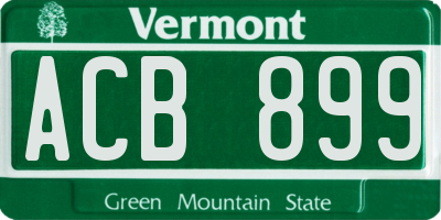 VT license plate ACB899