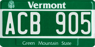 VT license plate ACB905