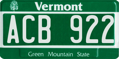 VT license plate ACB922