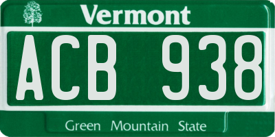 VT license plate ACB938