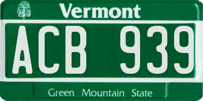 VT license plate ACB939