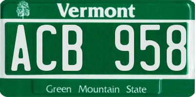 VT license plate ACB958