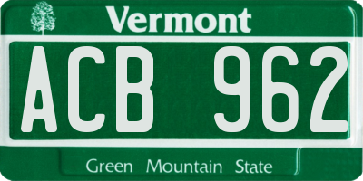 VT license plate ACB962