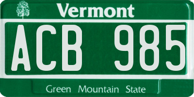 VT license plate ACB985
