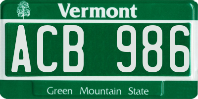 VT license plate ACB986
