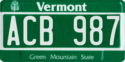 VT license plate ACB987